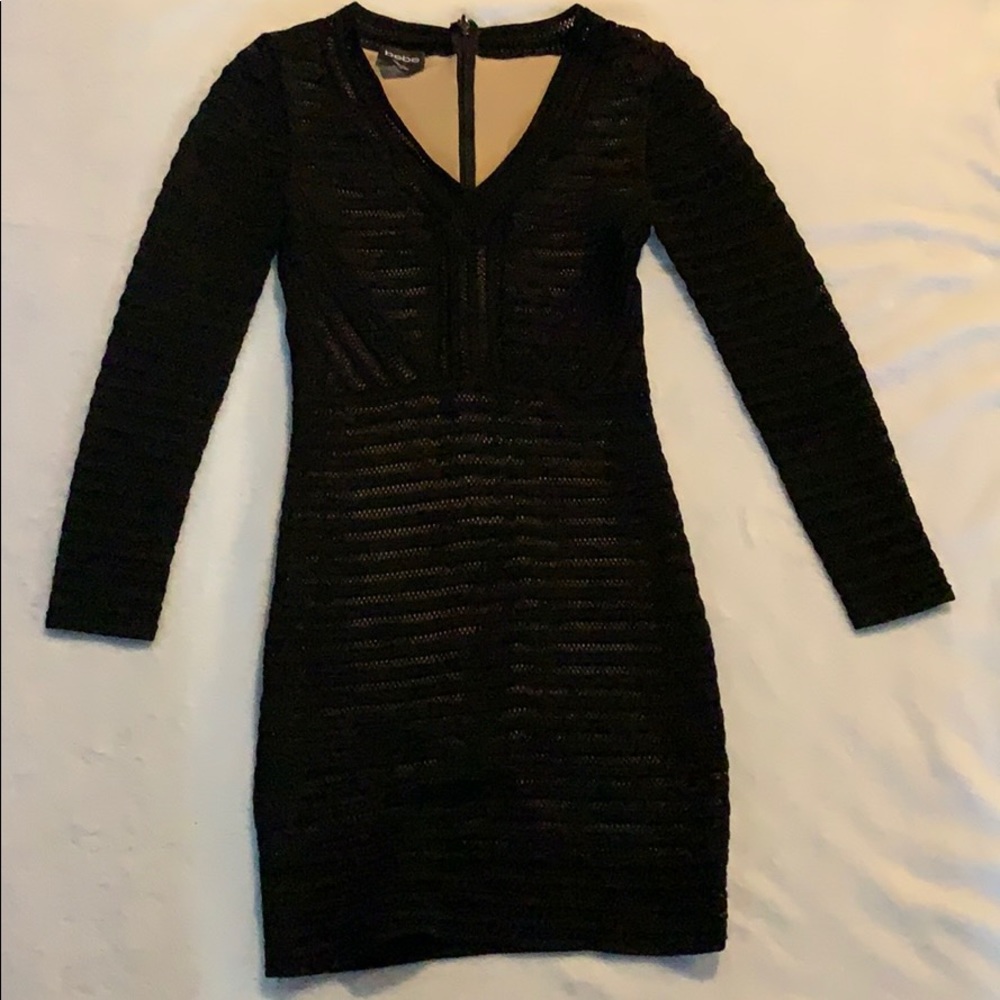 Black and Tan under slit long sleeve event dress